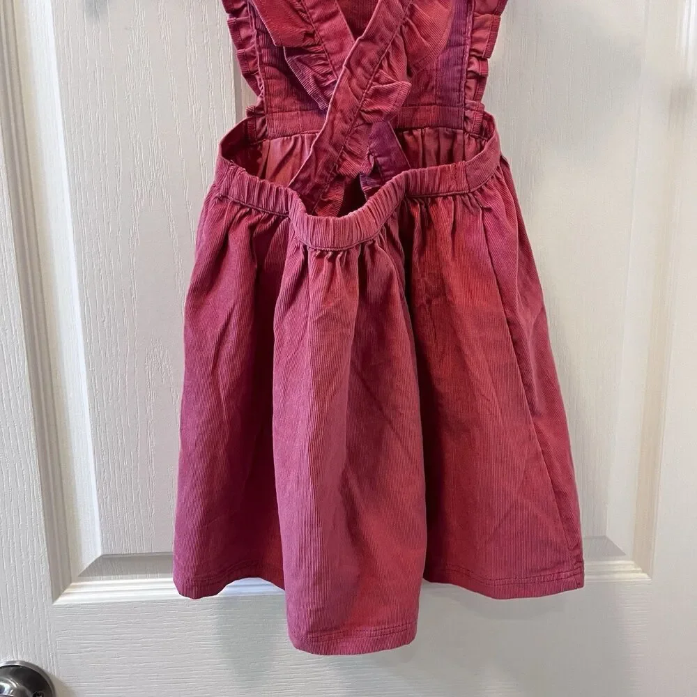 Rufflebutts Corduroy Cross-Back Jumper Dress Ruffle Straps Pink Girls Size 4T